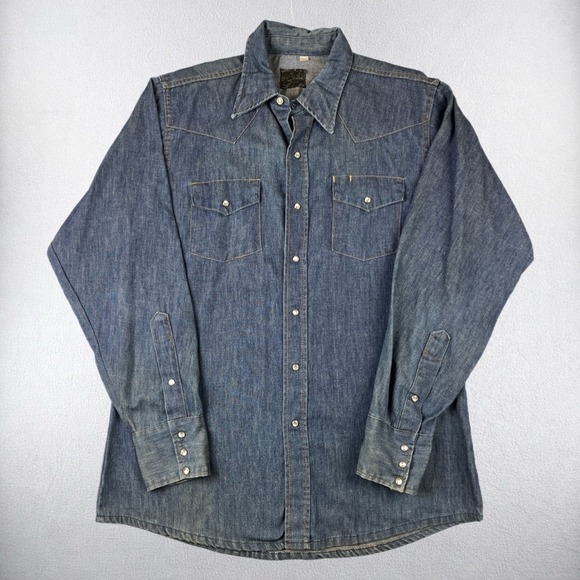 Sears Roebucks Other - Vintage 70s Sears Roebucks Western Denim Shirt Mens Large 16 Blue Pearl Snap